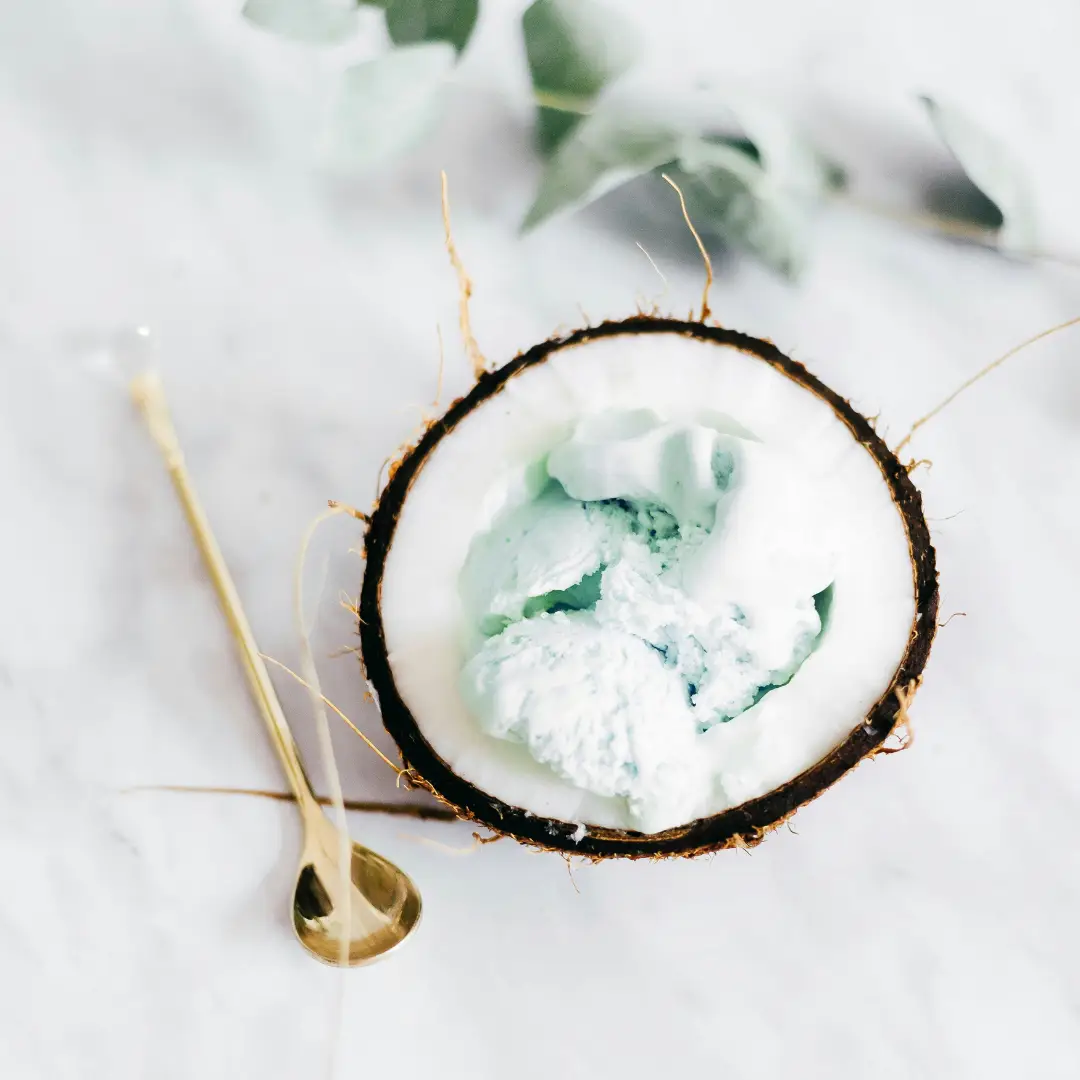 Coconut ice cream in coconut half